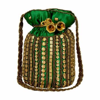 Designer Potli Bag with Beadwork For Women Green 1
