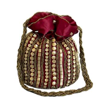 Designer Potli Bag with Beadwork For Women Maroon 1