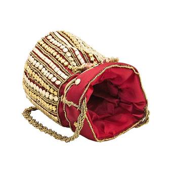 Designer Potli Bag with Beadwork For Women Maroon 3