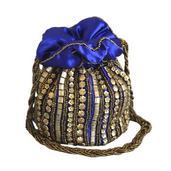 Designer Potli Bag with Beadwork For Women Blue 1