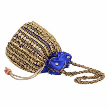 Designer Potli Bag with Beadwork For Women Blue 3