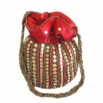Designer Potli Bag with Beadwork For Women Red 1