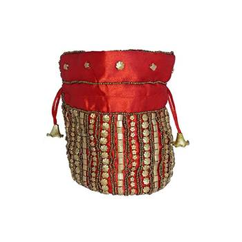 Designer Potli Bag with Beadwork For Women Red 3
