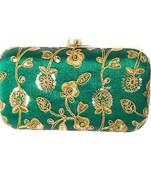Hand Crafted Embroidered Party Wear Bridal Box Clutch for Women Green