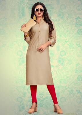 Beige plain rayon kurti 1