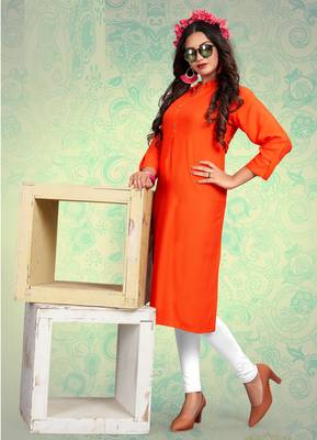 Orange plain rayon kurti 1