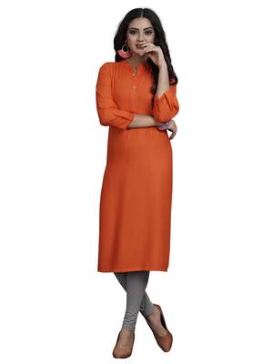 Orange plain rayon kurti 2