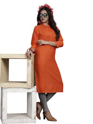 Orange plain rayon kurti 3