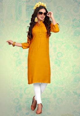 Mustard plain rayon kurti 1