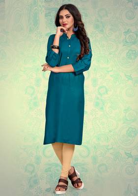Blue plain rayon kurti 1