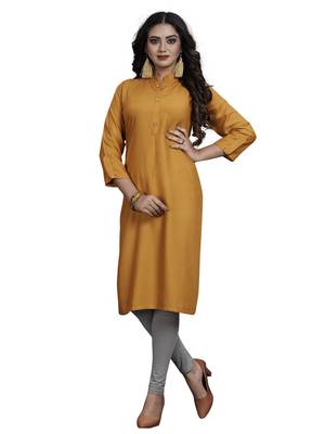Mustard plain rayon kurti 2