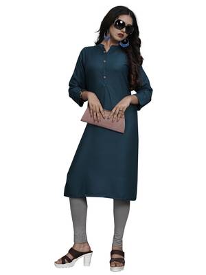 Blue plain rayon kurti 2