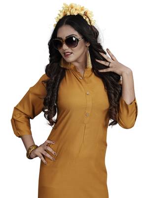 Mustard plain rayon kurti 3