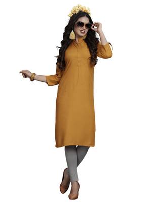 Mustard plain rayon kurti 4