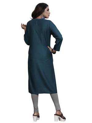 Blue plain rayon kurti 4