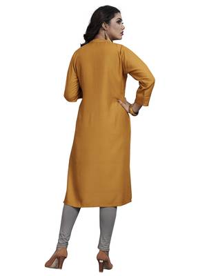 Mustard plain rayon kurti 5