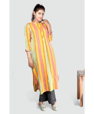Multi Colour Button Down Khadi Cotton Kurta 1