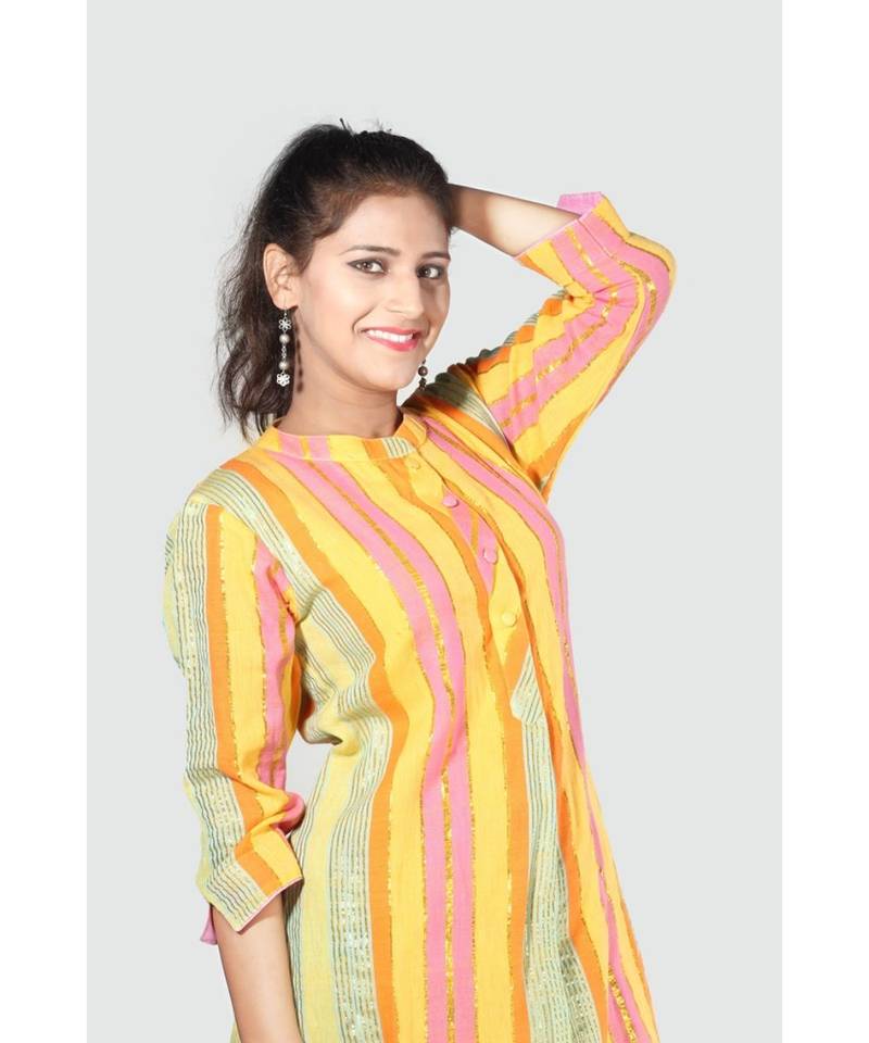 Multi Colour Button Down Khadi Cotton Kurta