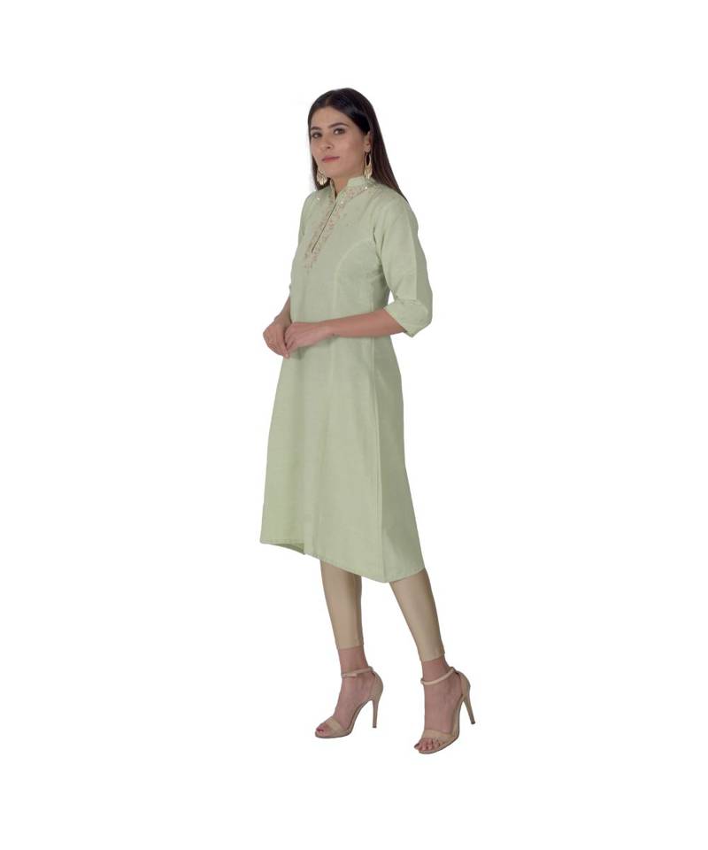 Leafy Green Kurta With Gota Patti Work In Khadi Cotton