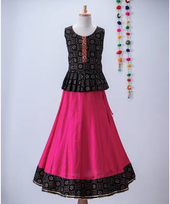 black golden print cotton kids lehenga choli 1