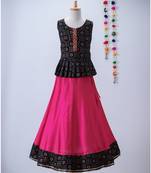 black golden print cotton kids lehenga choli