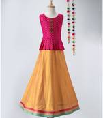 pink golden print cotton kids lehenga choli