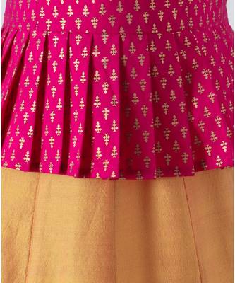 pink golden print cotton kids lehenga choli 5