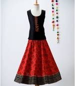 black plain cotton kids lehenga choli