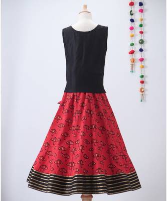 black plain cotton kids lehenga choli 4
