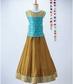 blue woven brocade kids lehenga choli