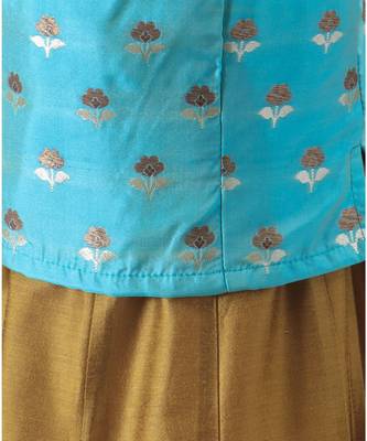 blue woven brocade kids lehenga choli 3