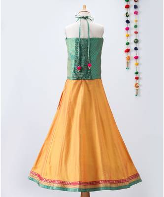 green woven brocade kids lehenga choli 2