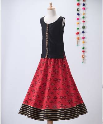 black printed cotton kids lehenga choli 1