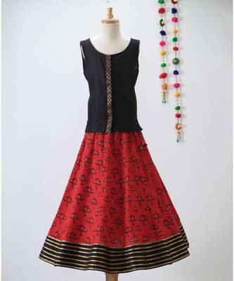 black printed cotton kids lehenga choli 3