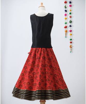 black printed cotton kids lehenga choli 4