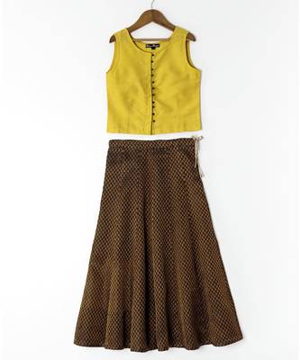 green plain art silk kids lehenga choli 1
