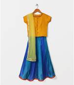 yellow woven brocade kids lehenga choli