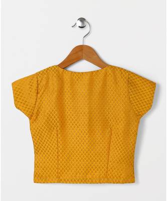 yellow woven brocade kids lehenga choli 3
