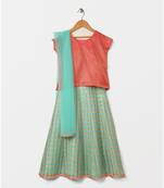 pink woven brocade kids lehenga choli