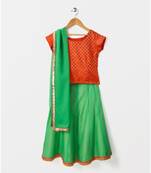 orange woven brocade kids lehenga choli