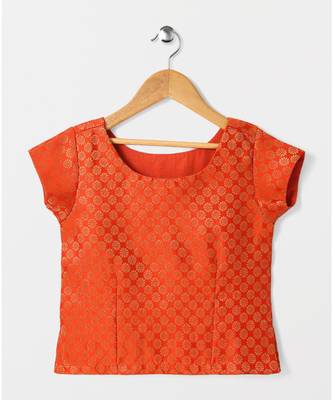 orange woven brocade kids lehenga choli 2
