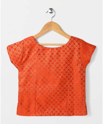 orange woven brocade kids lehenga choli 3