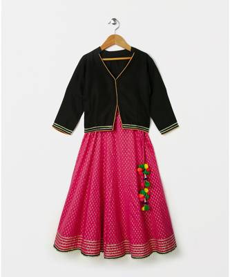 black plain cotton kids lehenga choli 1