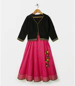 black plain cotton kids lehenga choli