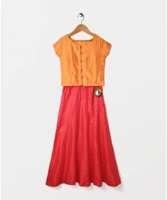 orange plain art silk kids lehenga choli 1