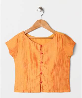 orange plain art silk kids lehenga choli 2