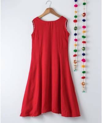 red plain rayon kids kurtis 3
