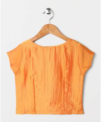 orange plain art silk kids lehenga choli 3