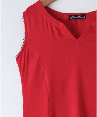 red plain rayon kids kurtis 4