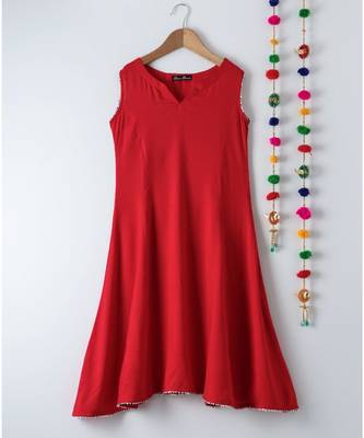 red plain rayon kids kurtis 1
